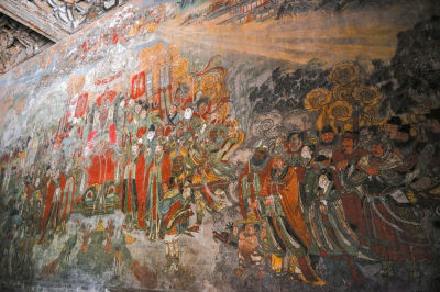 原文配图:广胜寺下寺水神庙壁画,网红女壁画师的工作场地。