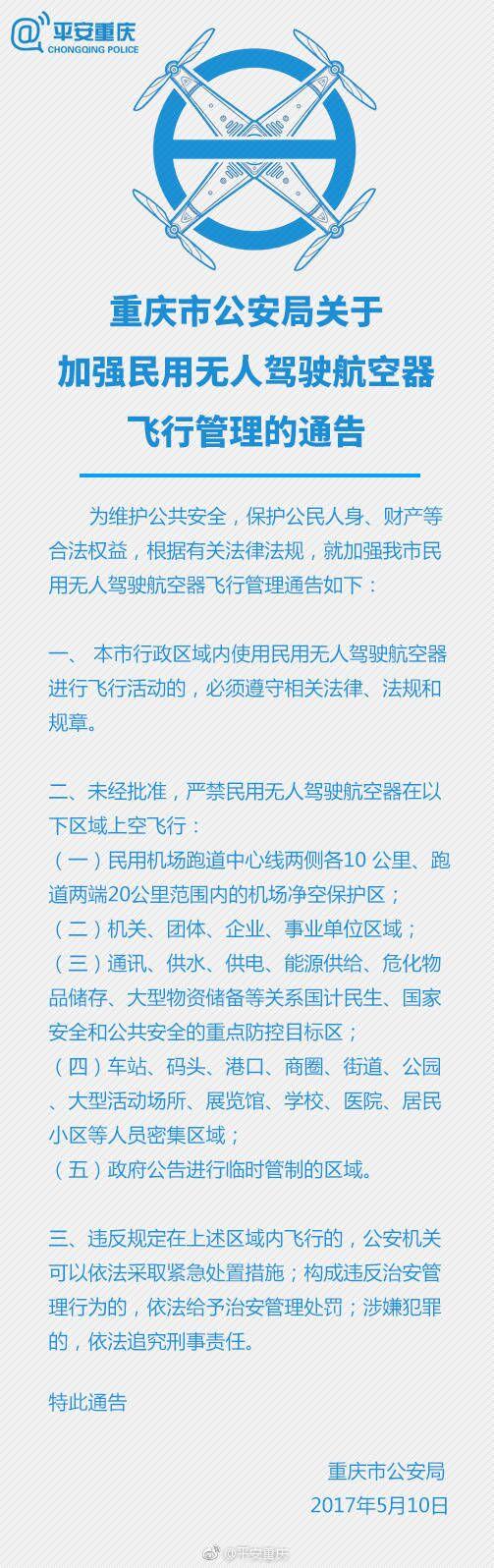 重庆5大区域不许飞无人机